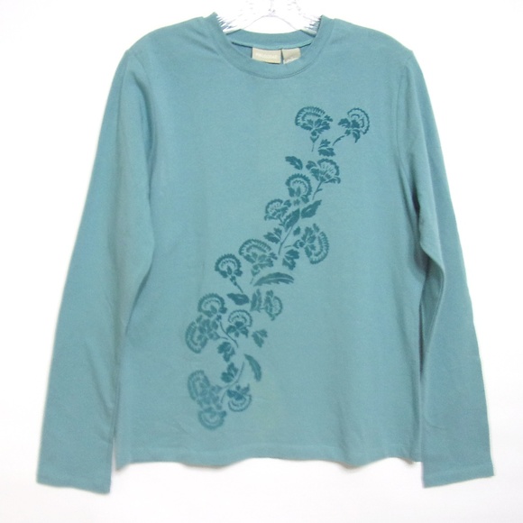 Field Gear T-Shirt NWT Size L Teal Flower Design - Picture 1 of 3